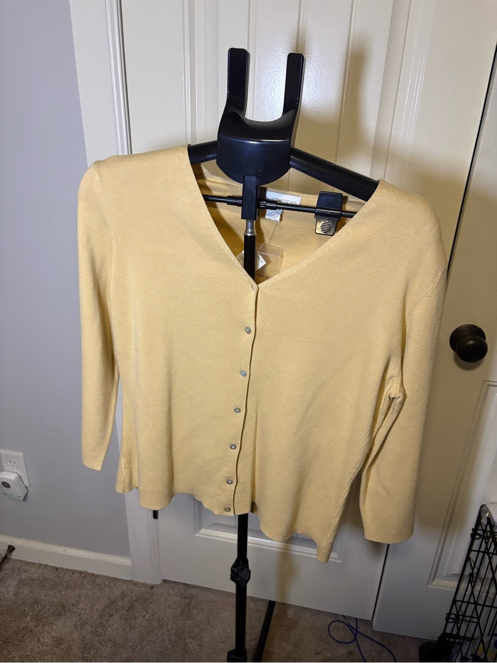 Petite Sophisticate Light Yellow V-Neck Snap Cardigan